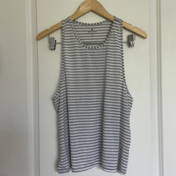 Athleta Women’s Striped Racerback Tank Top Grey/White M - Picture 1 of 6